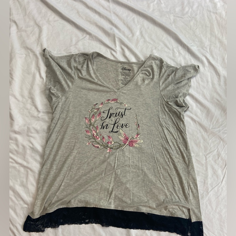 Disney Gray Asymmetrical Short Sleeve Tee